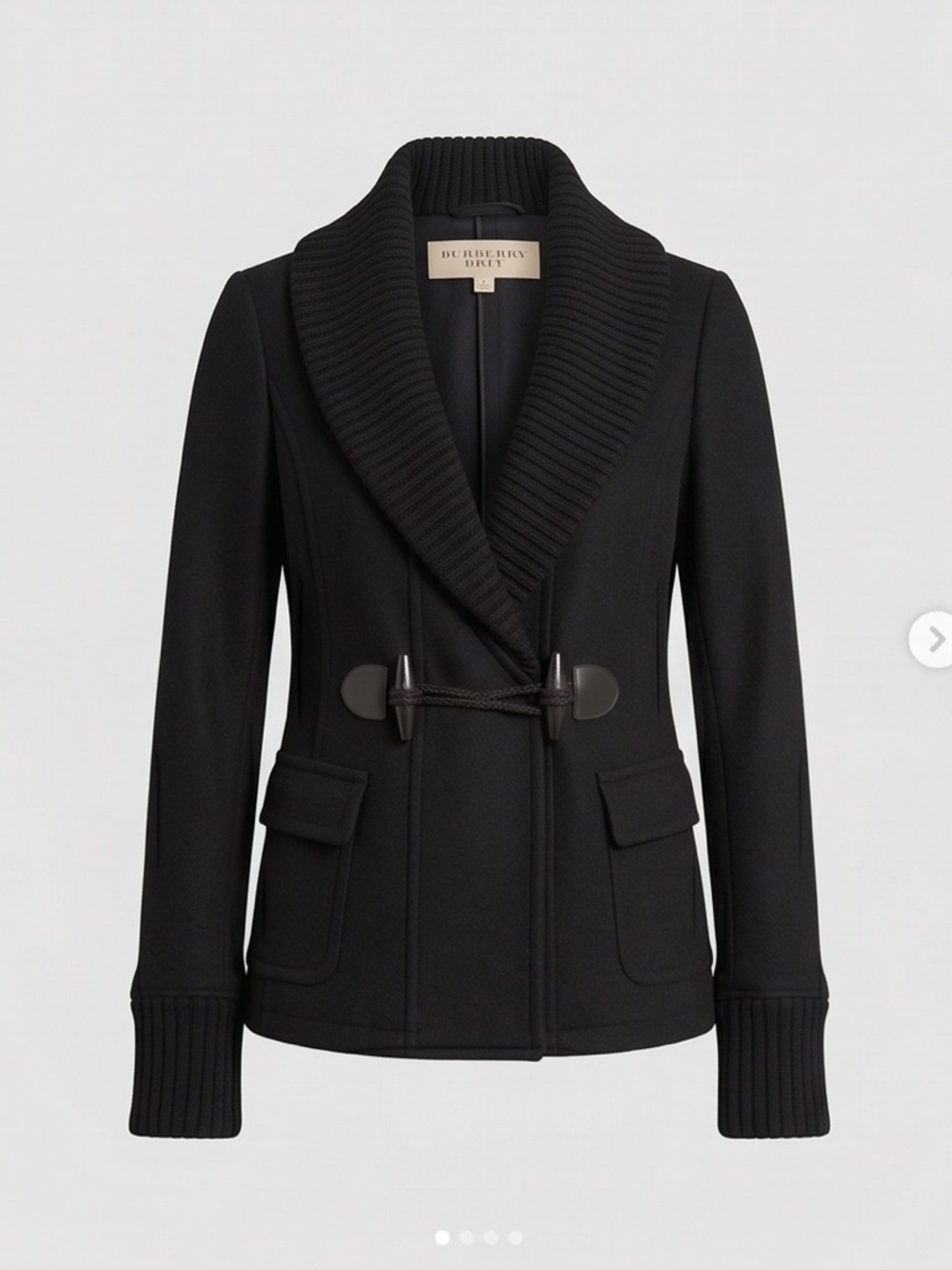 Burberry Black Toggle Blazer with Ribbed Shawl Collar